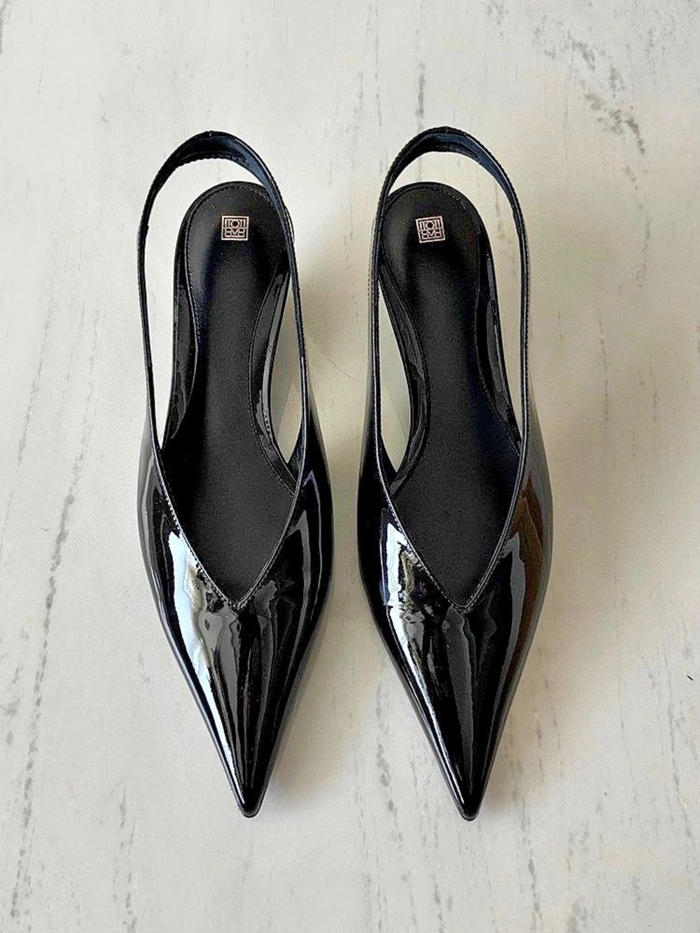 Toteme black patent mini wedge slingbacks